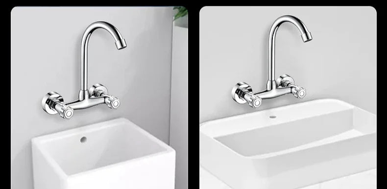 Wall Mounted Kitchen Mixer Tap Double Handle Kitchen Faucet Cold and Hot Water Tap 360 Rotation Sink Faucet Kitchen Accessories