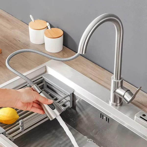 304 Stainless Steel Kitchen Faucet Single Hole Pull Out Spout Kitchen Sink Mixer Tap Stream Sprayer Head 360 Rotation Faucet