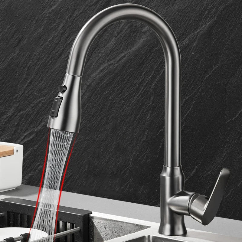 Kitchen Faucet Single Hole Pull-Out Spout Kitchen Sink Mixer Faucet Stream Spray Head Gun Gray/Black Mixer Faucet