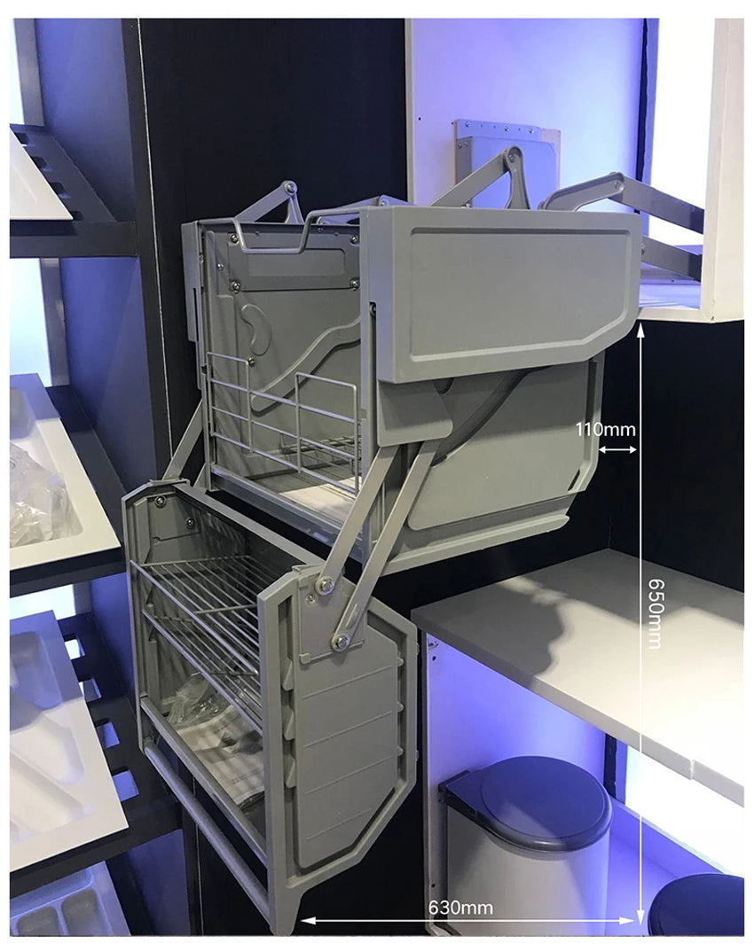 Refrigerator top cabinet double body lifting pull basket double layer hanging cabinet pull-down elevator kitchen storage rack