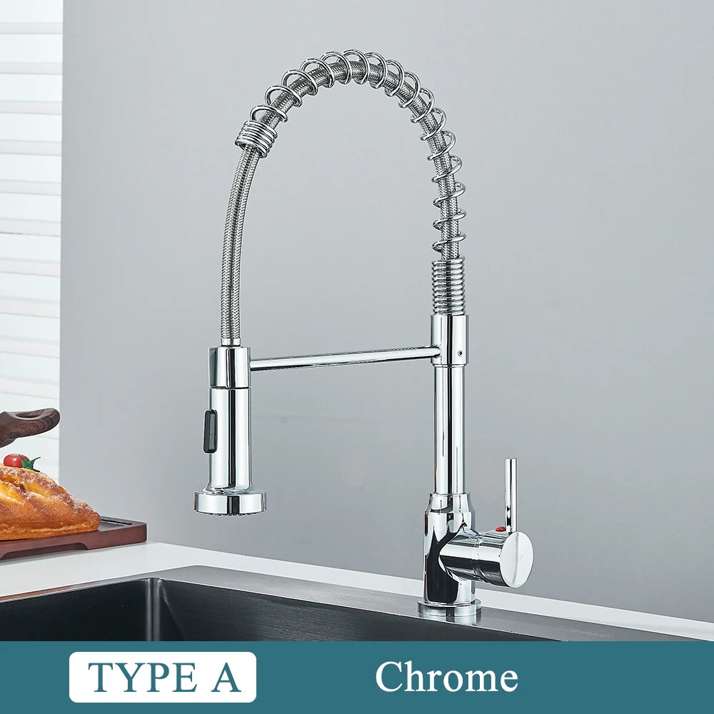 Matte Black Kitchen Sink Faucet One Handle Spring Hot and Cold Water Tap Deck Mounted Bathroom Chrome Kitchen Crane