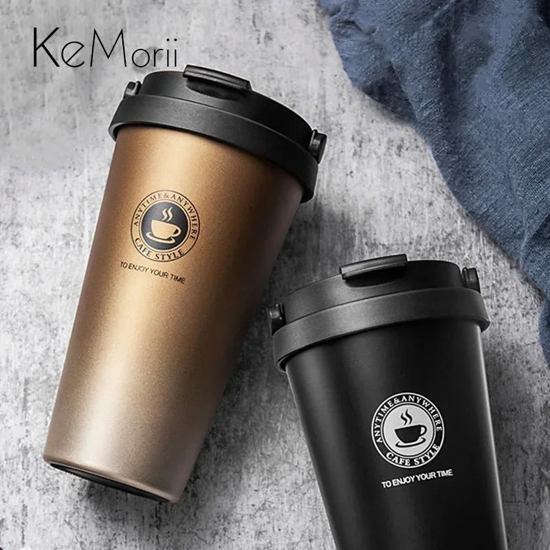 500ml Insulated Travel Coffee Cup Double Wall Leak-Proof Thermos Mug Vacuum Stainless Steel Tea Tumbler with Lid and Handle