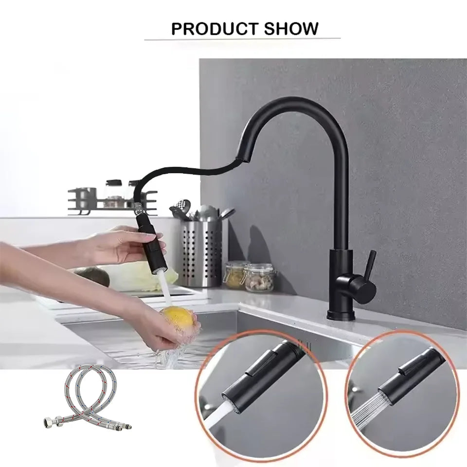 Stainless steel pull-out hot and cold water mixing faucet for kitchen, vegetable sink, washbasin, and bar pull-out faucet