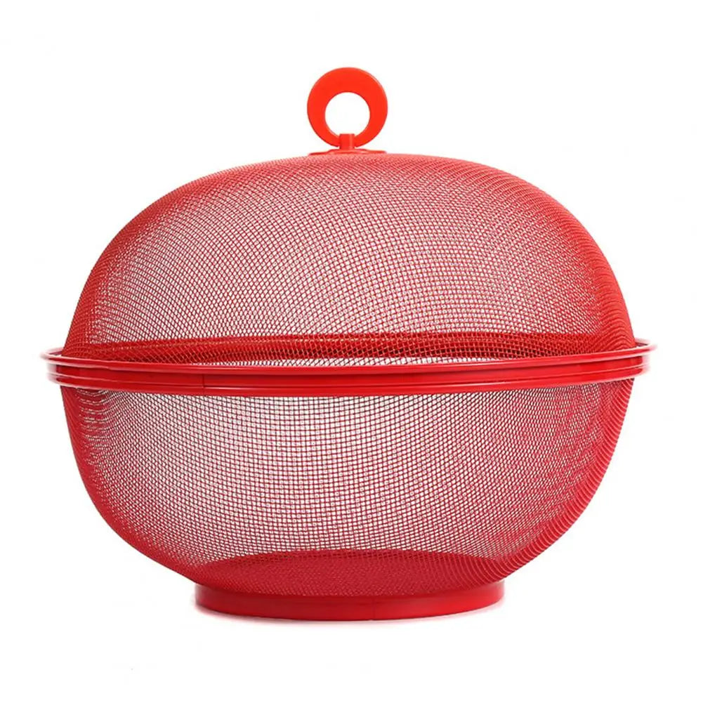 Mesh Fruit Basket with Lid Large Capacity Food Grade Prevent Fly Stainless Steel Kitchen Drain Basket Vegetables Fruit Holder