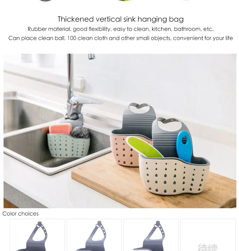 Kitchen Sink Holder Hanging Drain Basket Adjustable Soap Sponge Shelf Organizer Bathroom Faucet Holder Rack Kitchen Accessories