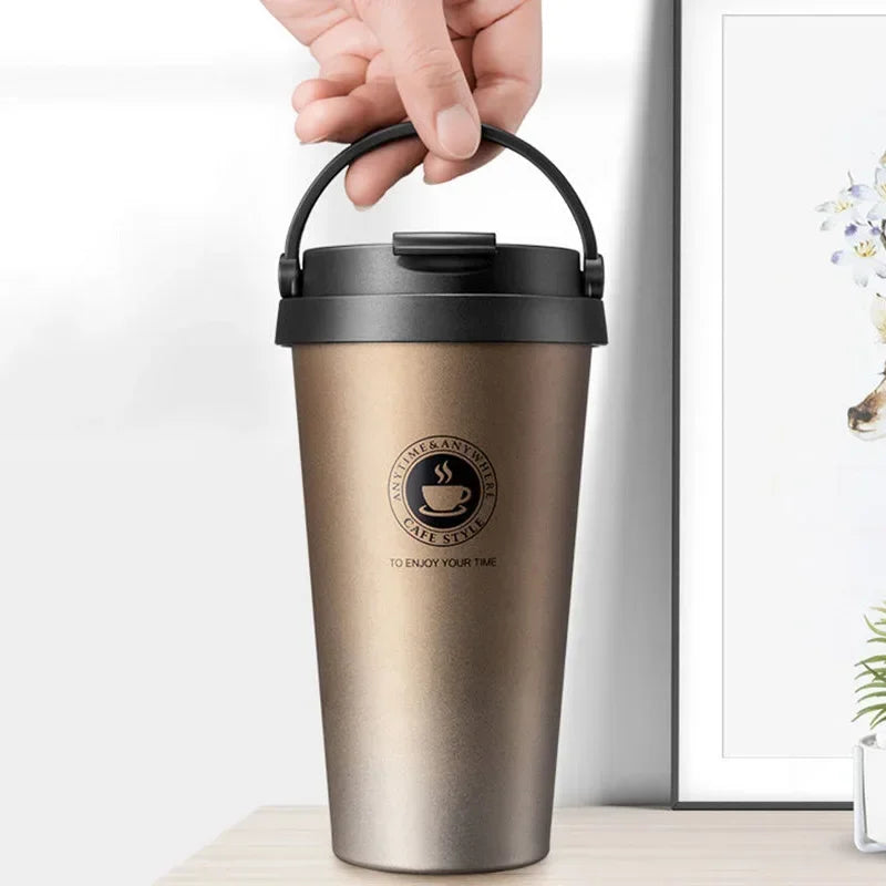 500ml Insulated Travel Coffee Cup Double Wall Leak-Proof Thermos Mug Vacuum Stainless Steel Tea Tumbler with Lid and Handle