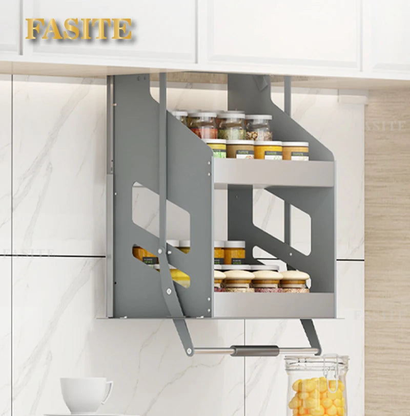 Kitchen Cabinet Pull-down Lift Basket Storage Spice Racks Wall Cabinet Up and Down Vertical Lift Drawer Baskets 45/55/*28*52CM