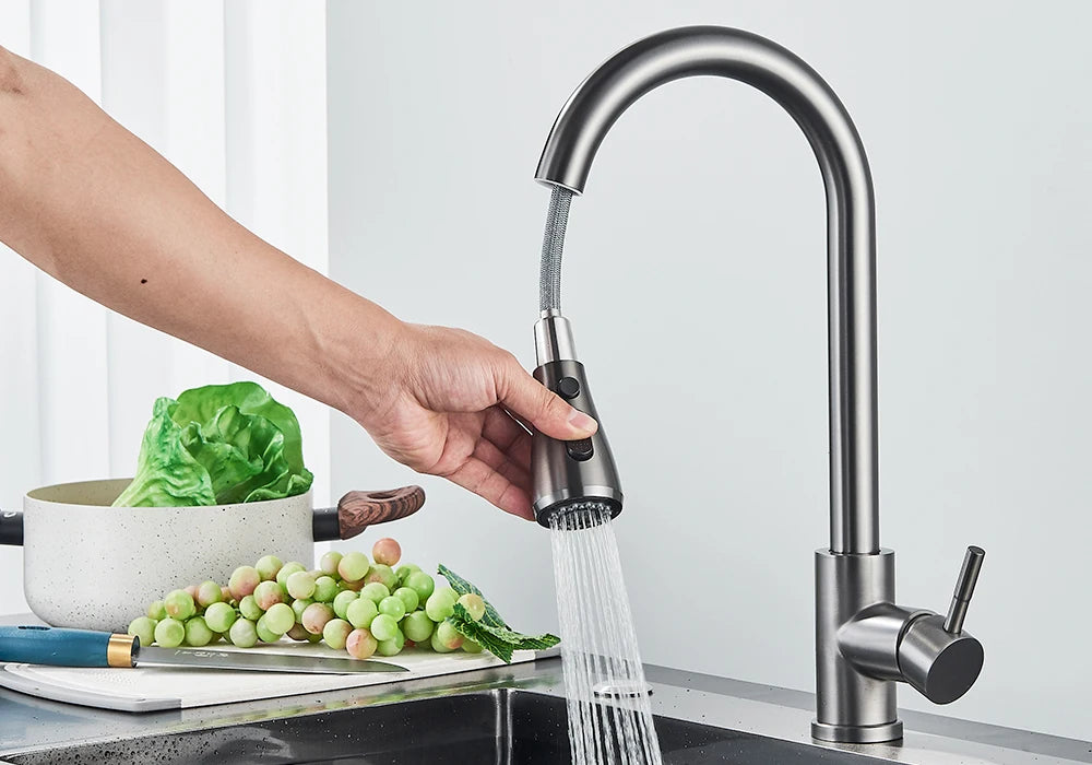 Pull Out Kitchen Faucet 2-way Sprayer Water Tap Single Handle Mixer Tap 360 Rotation Hot Cold Water Tap For Kitchen