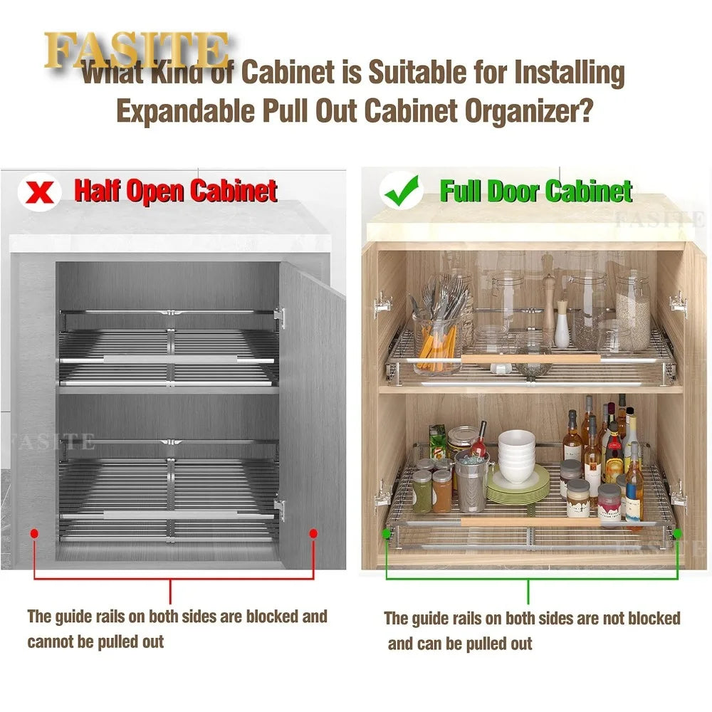 2Pack Cabinet Organizer Expandable 23~39.8"W x 22.5"D Kitchen Under Sink Bathroom