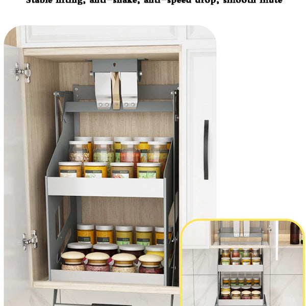 Kitchen Cabinet Pull-down Lift Basket Storage Spice Racks Wall Cabinet Up and Down Vertical Lift Drawer Baskets 45/55/*28*52CM