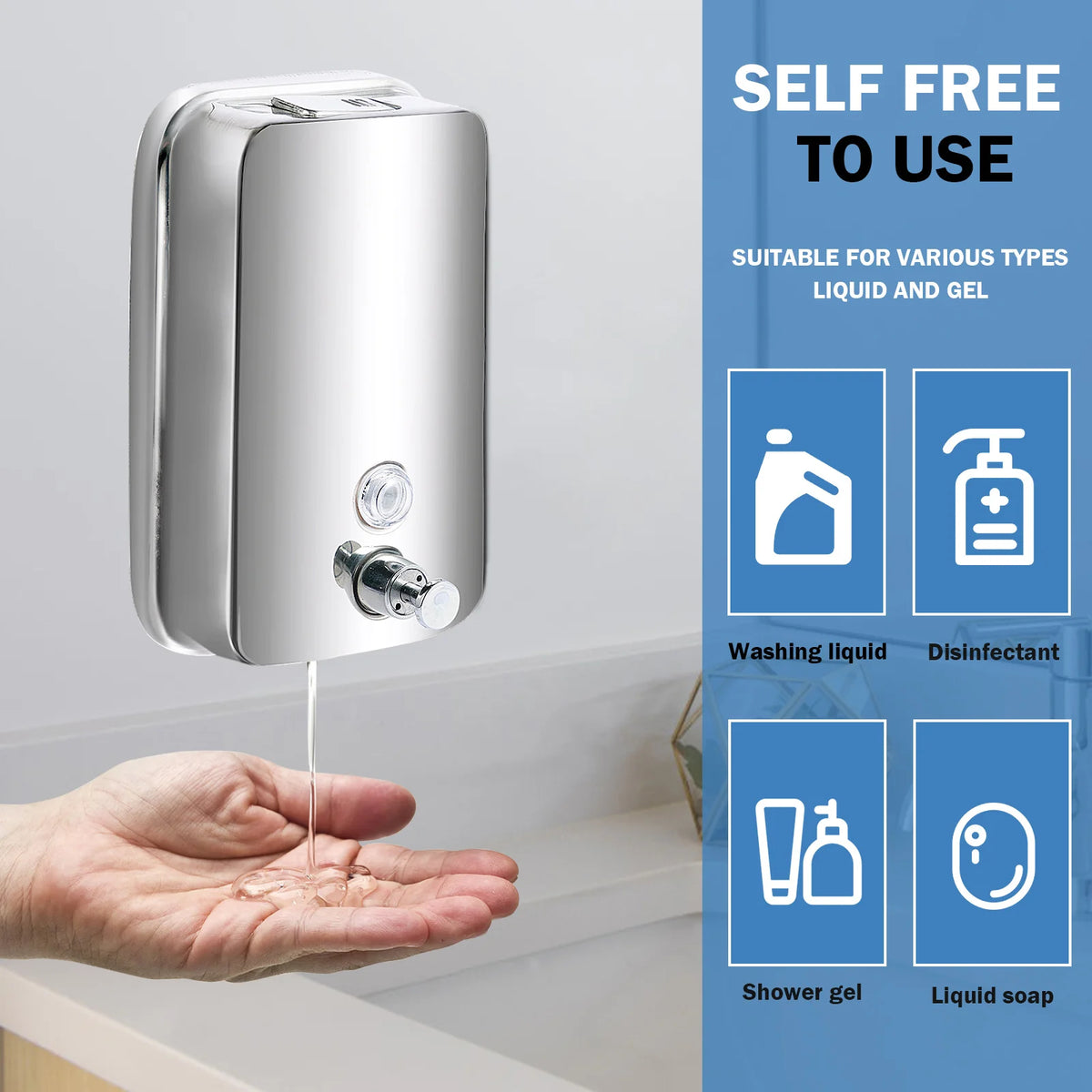 850ML/1050ML Soap Dispenser Stainless steel Wall Mount Bathroom Liquid Soap Detergent Shower Gel Storage Bottle Toilet Kitchen