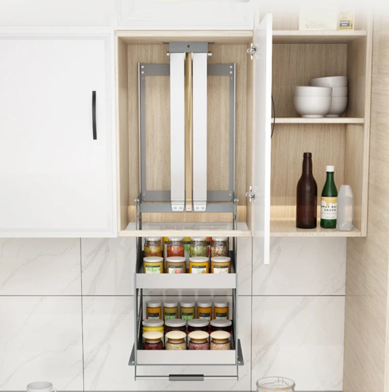 Kitchen Cabinet Pull-down Lift Basket Storage Spice Racks Wall Cabinet Up and Down Vertical Lift Drawer Baskets 45/55/*28*52CM