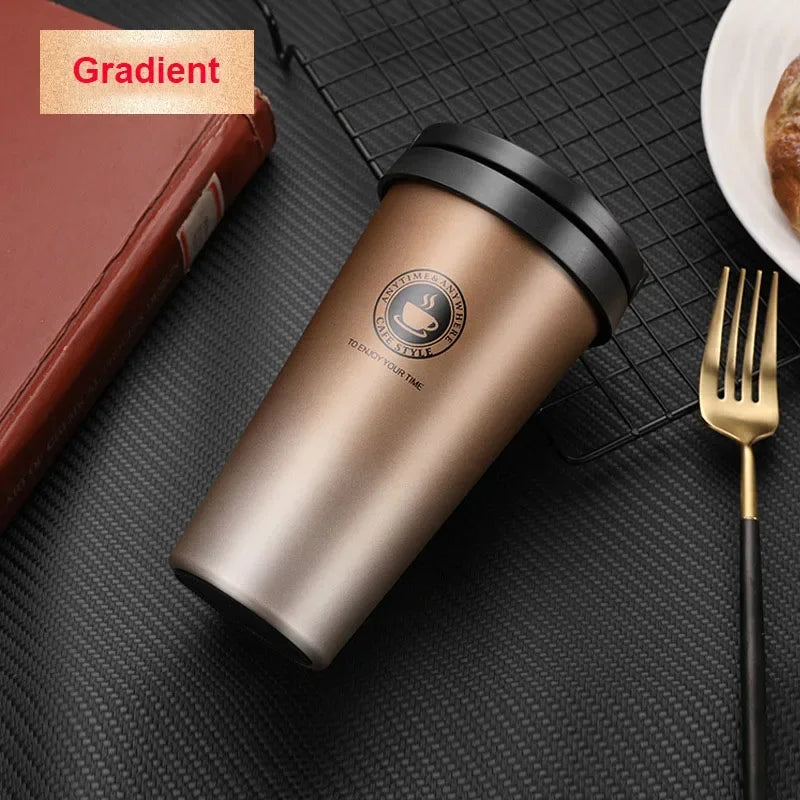 500ml Insulated Travel Coffee Cup Double Wall Leak-Proof Thermos Mug Vacuum Stainless Steel Tea Tumbler with Lid and Handle