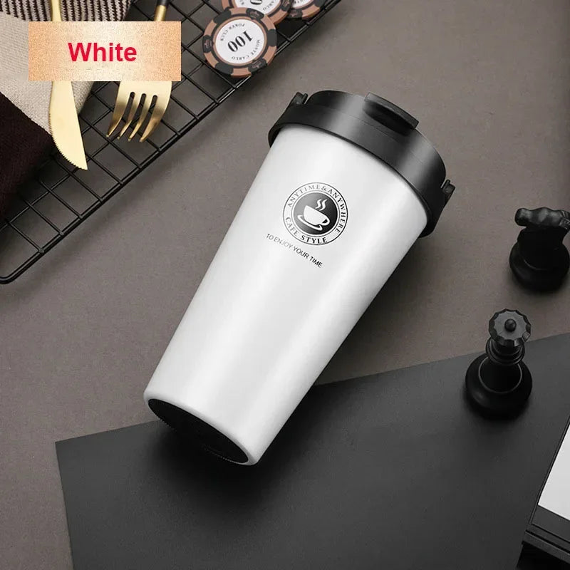 500ml Insulated Travel Coffee Cup Double Wall Leak-Proof Thermos Mug Vacuum Stainless Steel Tea Tumbler with Lid and Handle