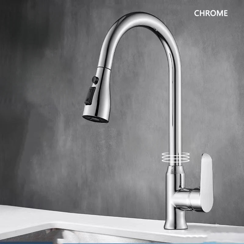 Kitchen Faucet Single Hole Pull Out Spout Kitchen Sink Mixer Tap Stream Sprayer Head Chrome/Black Mixer Tap