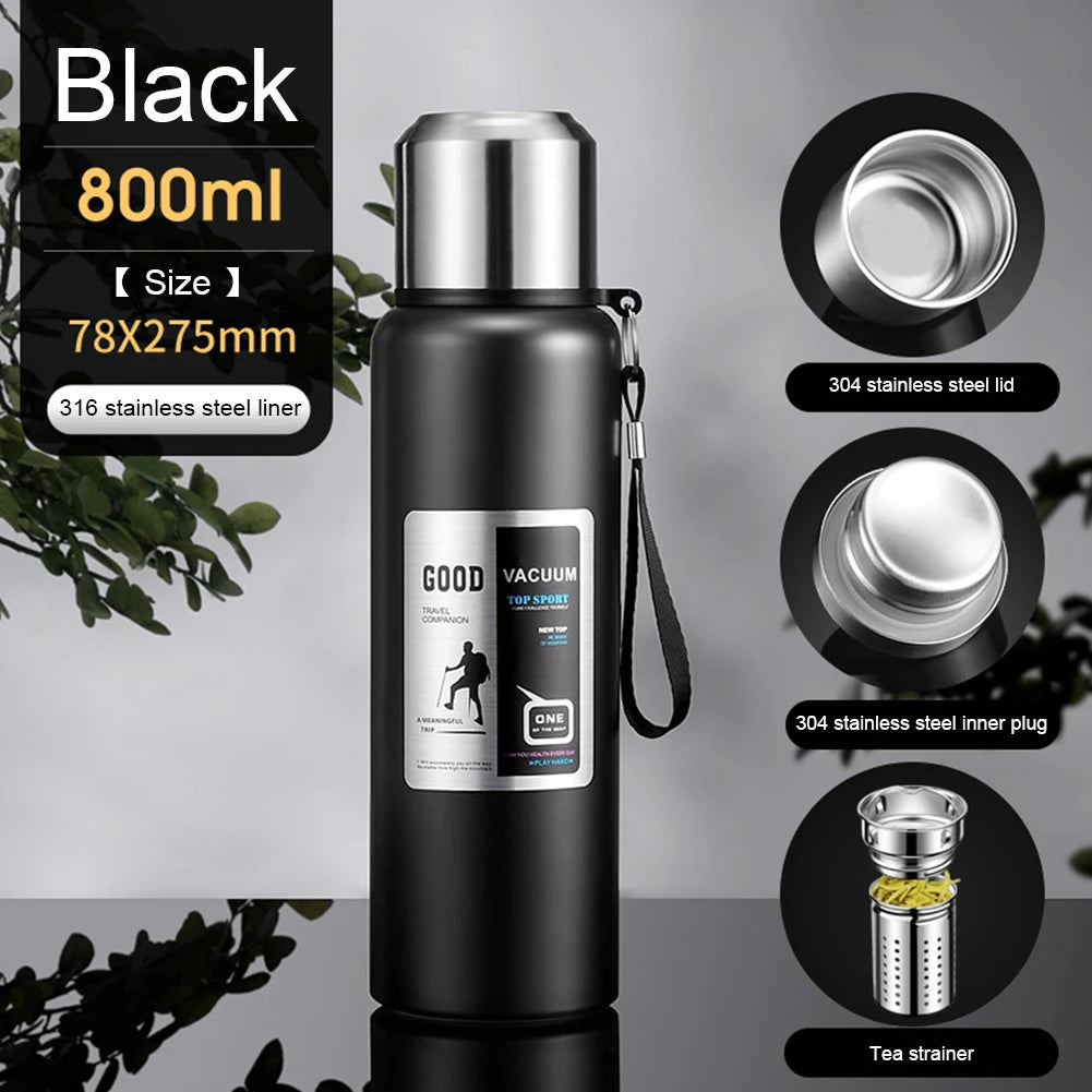 600-2000ml Thermal Water Bottle Stainless Steel Thermo Bottle Coffee Tea Insulated Vacuum Tumbler Car Cold Hot Drinking Kettle