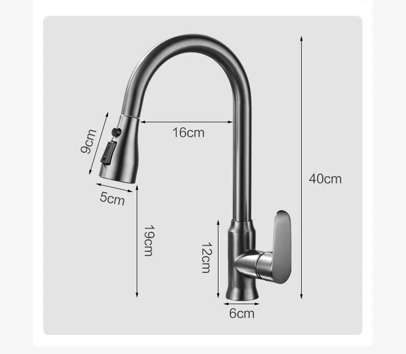 Kitchen Faucet Single Hole Pull-Out Spout Kitchen Sink Mixer Faucet Stream Spray Head Gun Gray/Black Mixer Faucet