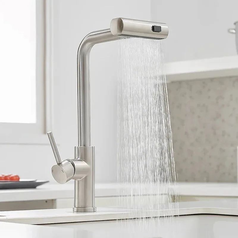 Black Kitchen Faucets Gray Pull Out Rotation Waterfall Stream Sprayer Head Sink Mixer Brushed Nickle Water Tap Accessorie