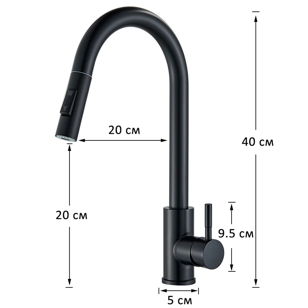 Pull Down Kitchen Sink Faucet Pull Out Two Function Single Handle Hot and Cold Water Mixer Taps Deck Mounted