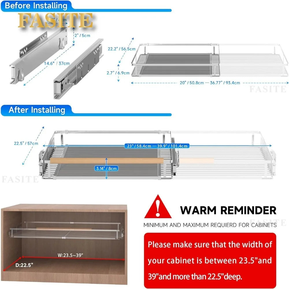 2Pack Cabinet Organizer Expandable 23~39.8"W x 22.5"D Kitchen Under Sink Bathroom