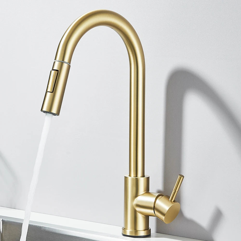 Pull Down Kitchen Sink Faucet Pull Out Two Function Single Handle Hot and Cold Water Mixer Taps Deck Mounted