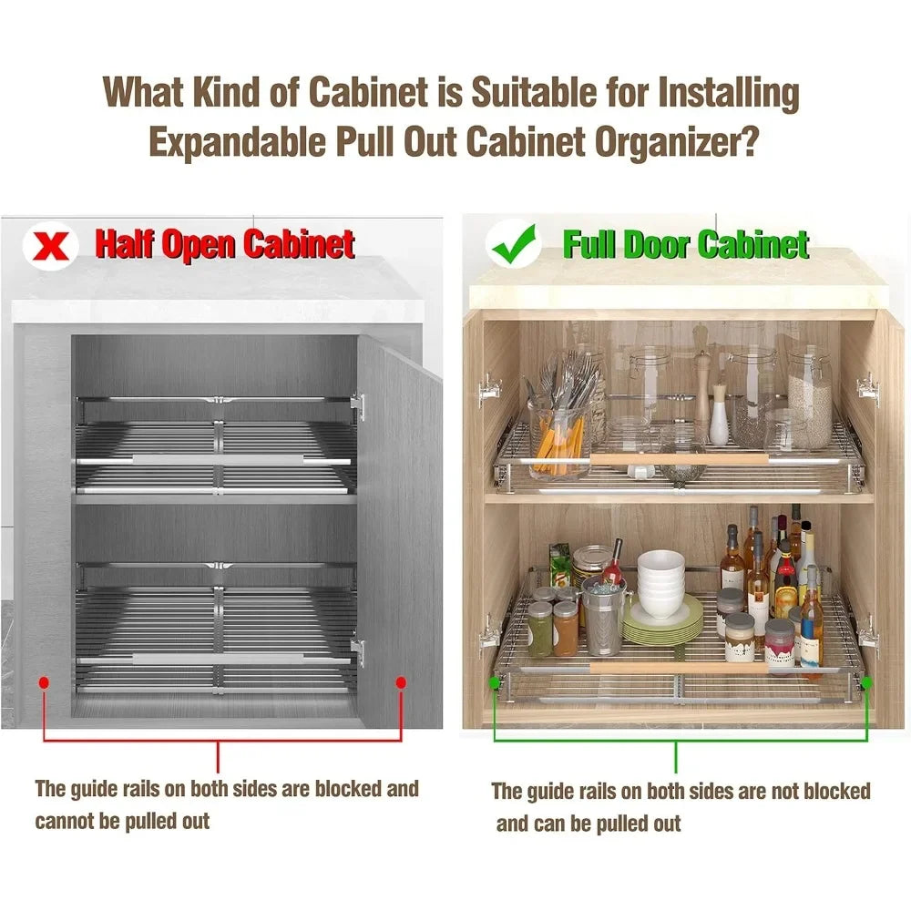 2Pack Cabinet Organizer Expandable 23~39.8"W x 22.5"D Kitchen Under Sink Bathroom