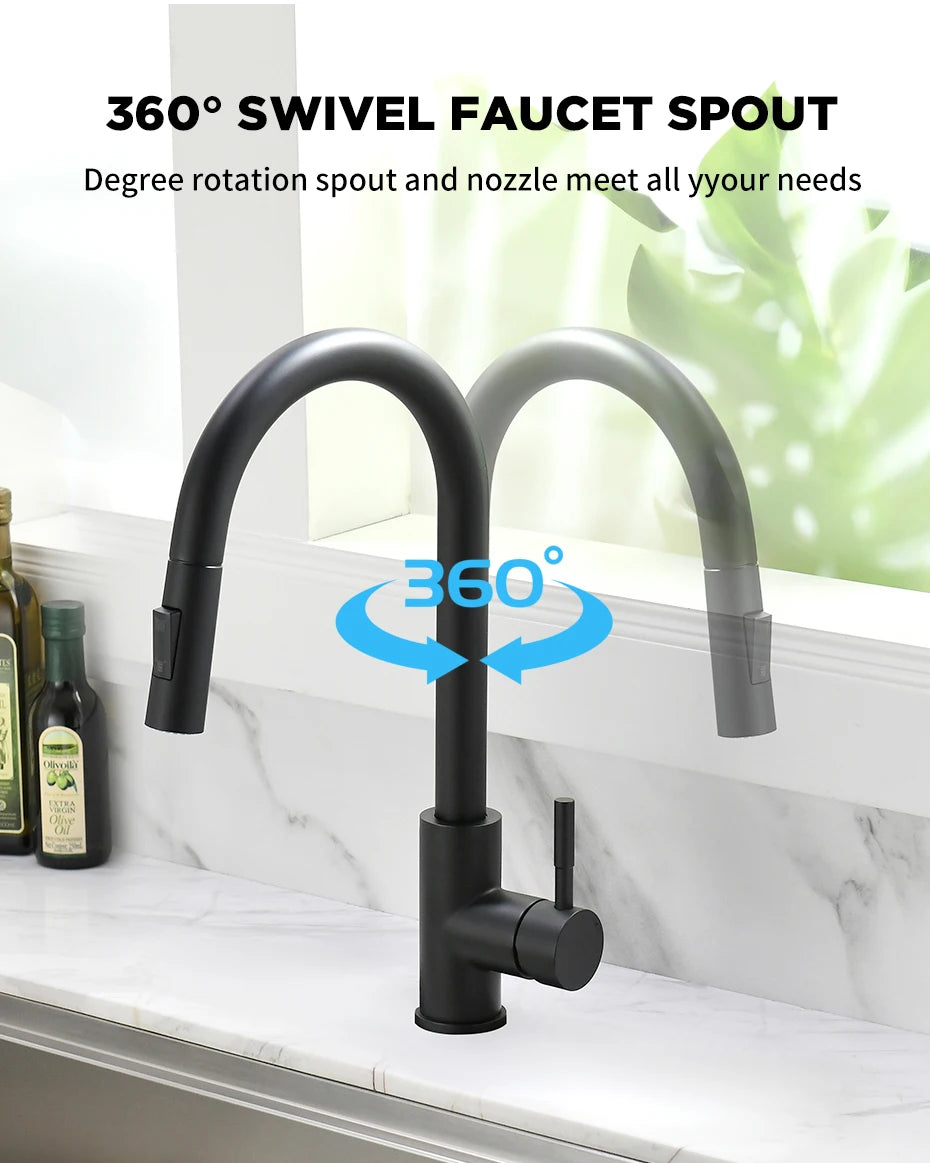 G1/2 Kitchen Faucet Black Surface Water Faucet Kitchen Sink Faucet Pull-out Kitchen Faucet Single Hole Tap