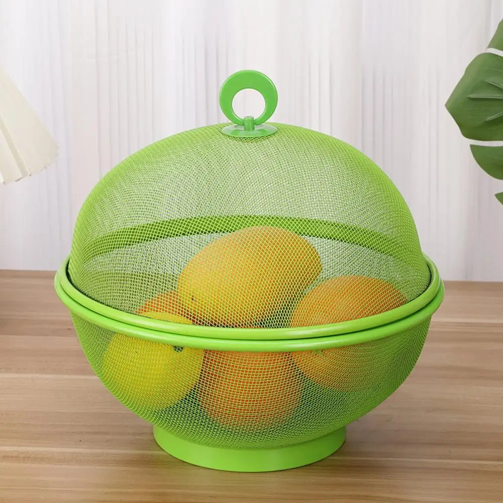 Mesh Fruit Basket with Lid Large Capacity Food Grade Prevent Fly Stainless Steel Kitchen Drain Basket Vegetables Fruit Holder