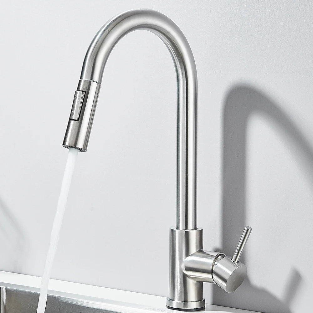 Pull Down Kitchen Sink Faucet Pull Out Two Function Single Handle Hot and Cold Water Mixer Taps Deck Mounted