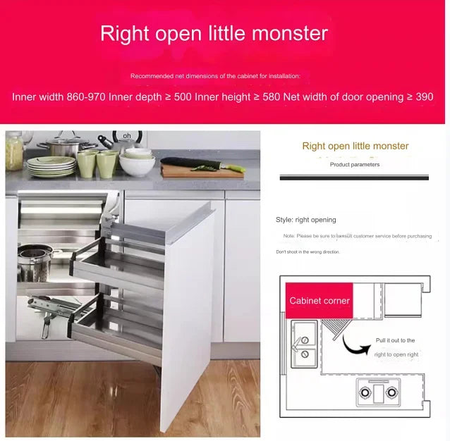 Storage Cabinet of High Quality Materials for Kitchen Accessories Drawer Soft Close Magic Corner Pull-outs Use,Linkage Design