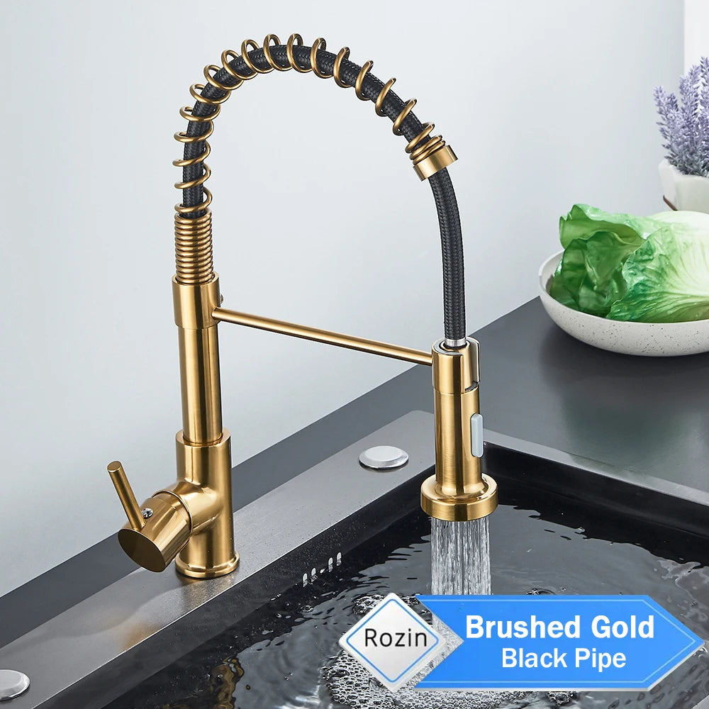 Rozin Brushed Nickel Kitchen Faucet Deck Mounted Mixer Tap 360 Degree Rotation Stream Sprayer Nozzle Kitchen Sink Hot Cold Taps