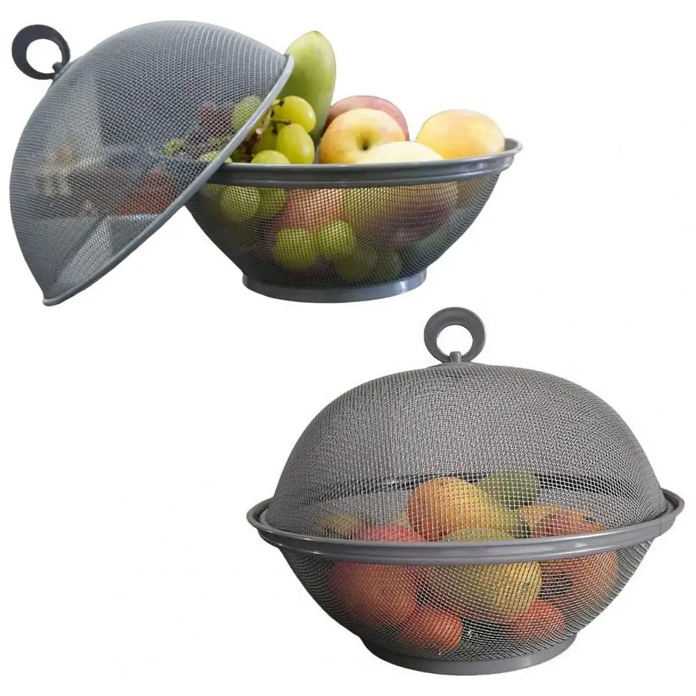 Mesh Fruit Basket with Lid Large Capacity Food Grade Prevent Fly Stainless Steel Kitchen Drain Basket Vegetables Fruit Holder