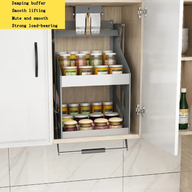 Kitchen Cabinet Pull-down Lift Basket Storage Spice Racks Wall Cabinet Up and Down Vertical Lift Drawer Baskets 45/55/*28*52CM