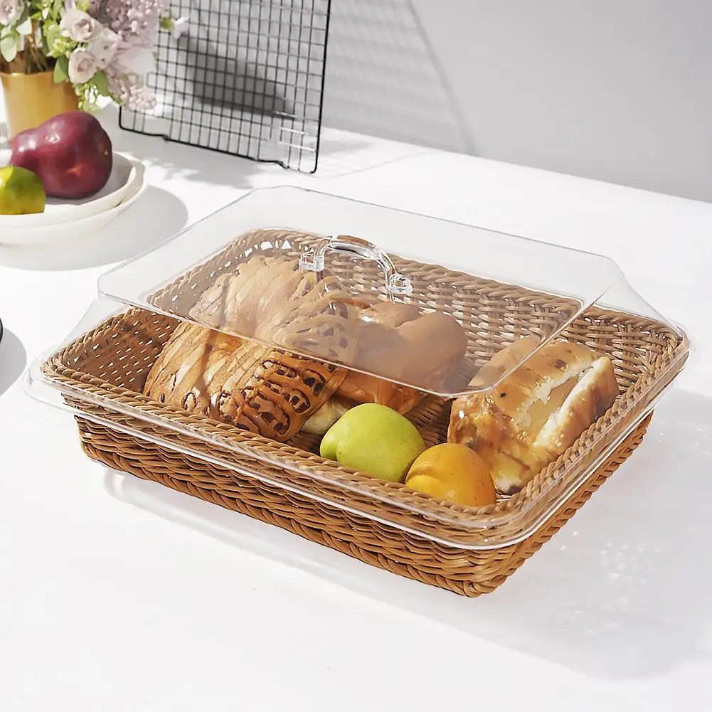 Wicker Bread Basket Serving Vegetable Bread Serving Lid Food Box Baskets With Acrylic Supplies Storage Kitchen Fruit Picnic O0T0