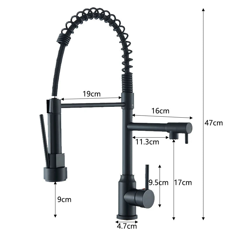 Black Kitchen Sink Faucet Pull Down Hot and Cold Water Mixer2 Mode Tap with Dual Spout 360 Rotation Flexible Deck Mounted