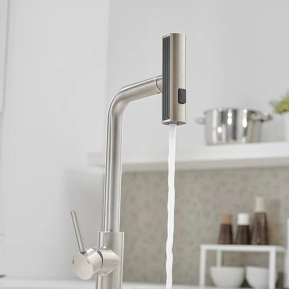 Black Kitchen Faucets Gray Pull Out Rotation Waterfall Stream Sprayer Head Sink Mixer Brushed Nickle Water Tap Accessorie