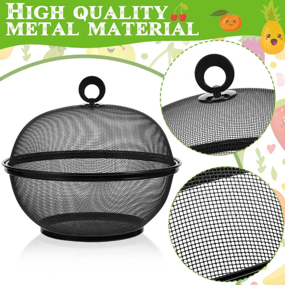 Mesh Fruit Basket with Lid Large Capacity Food Grade Prevent Fly Stainless Steel Kitchen Drain Basket Vegetables Fruit Holder