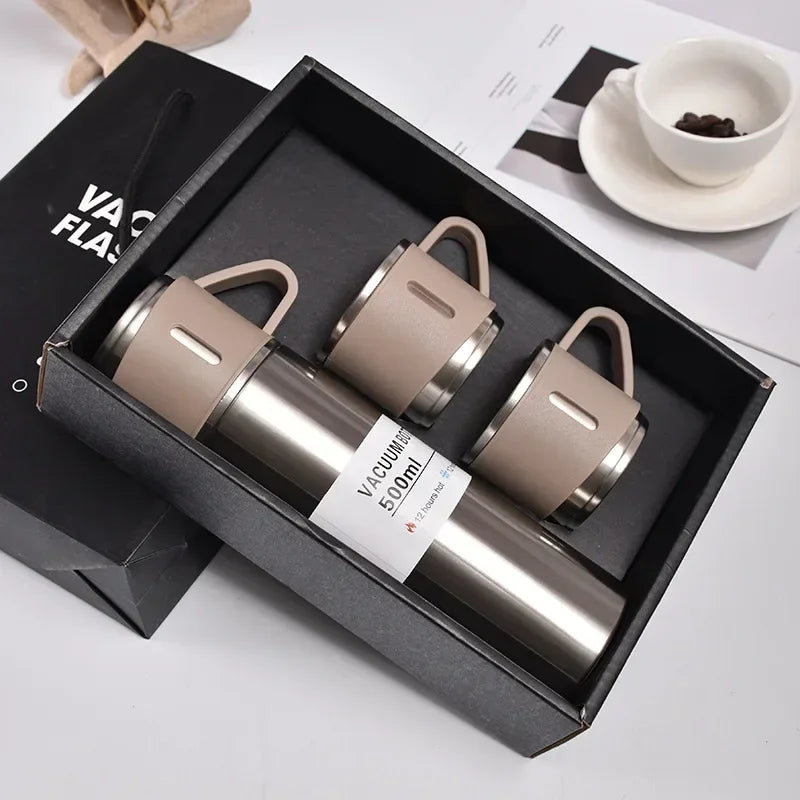 500ML 304 Stainless Steel Vacuum Insulated Bottle Gift Set Office Business Style Coffee Mug Thermos Bottle Portable Flask Carafe