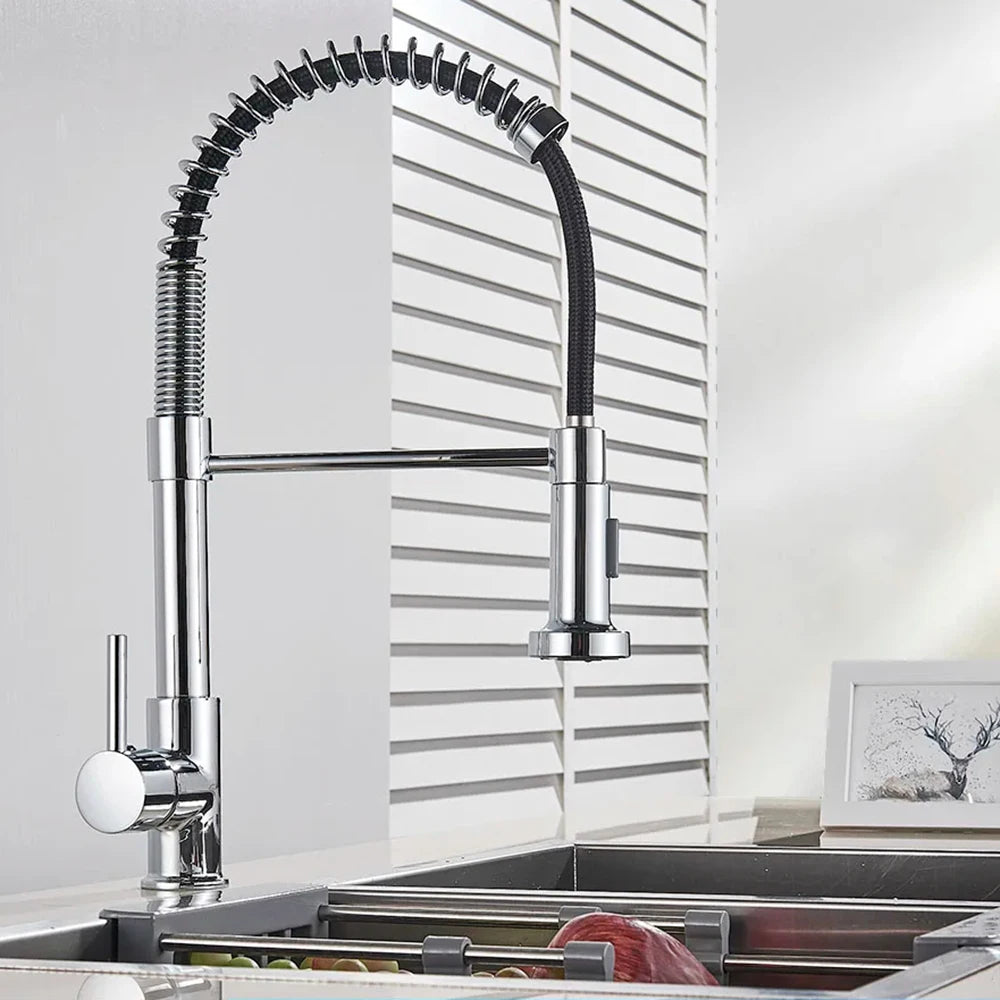 Matte Black Pull Down Kitchen Faucet Chrome Dual Modes Nozzle Hot Cold Water Mixer Crane Tap Brass Spring Kitchen Sink Faucets