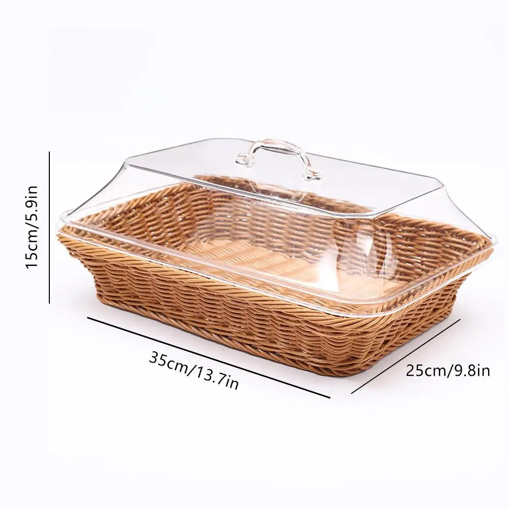 Wicker Bread Basket Serving Vegetable Bread Serving Lid Food Box Baskets With Acrylic Supplies Storage Kitchen Fruit Picnic O0T0