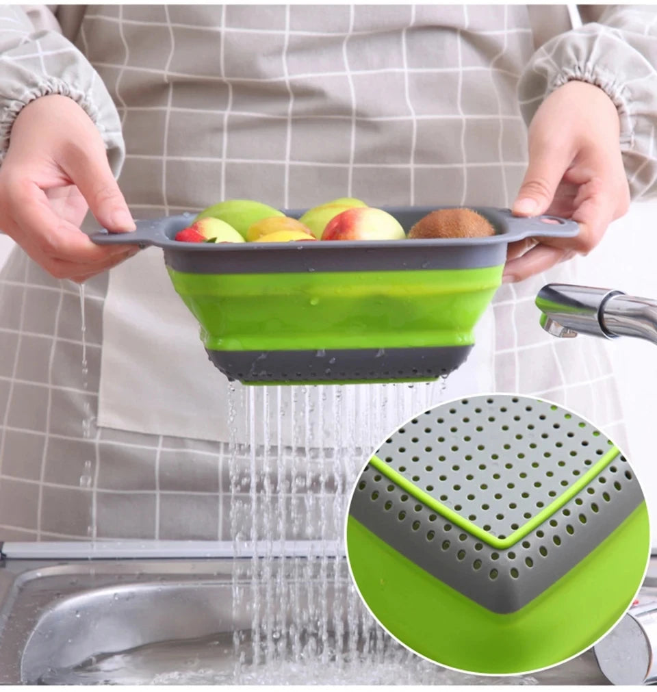 2PCS Silicone Folding Drainer Basket Fruit Vegetable Foldable Colander Kitchen Strainer for Food Pasta Kitchenware Drain Device