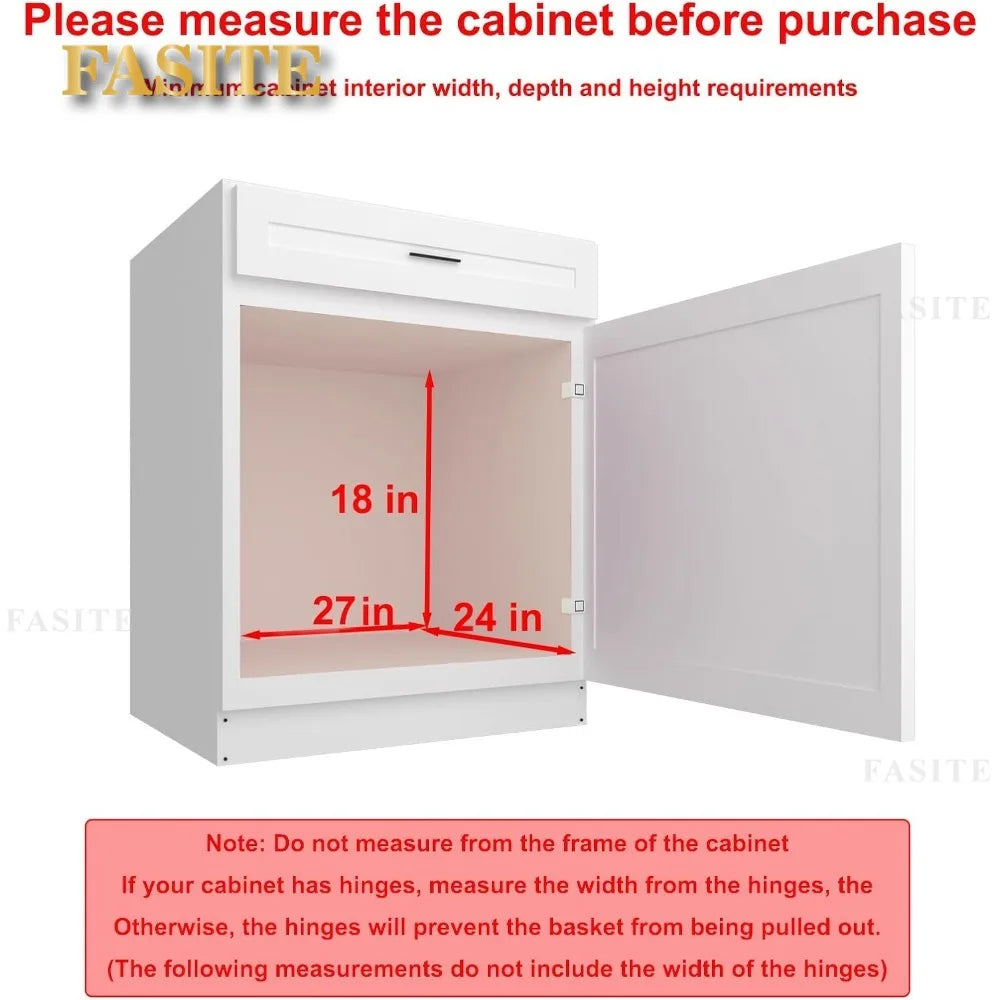 Pull Out Cabinet Organizer 26" W x 21" D 2-Tier Individual Slide  Drawer Pantry Shelf Storage