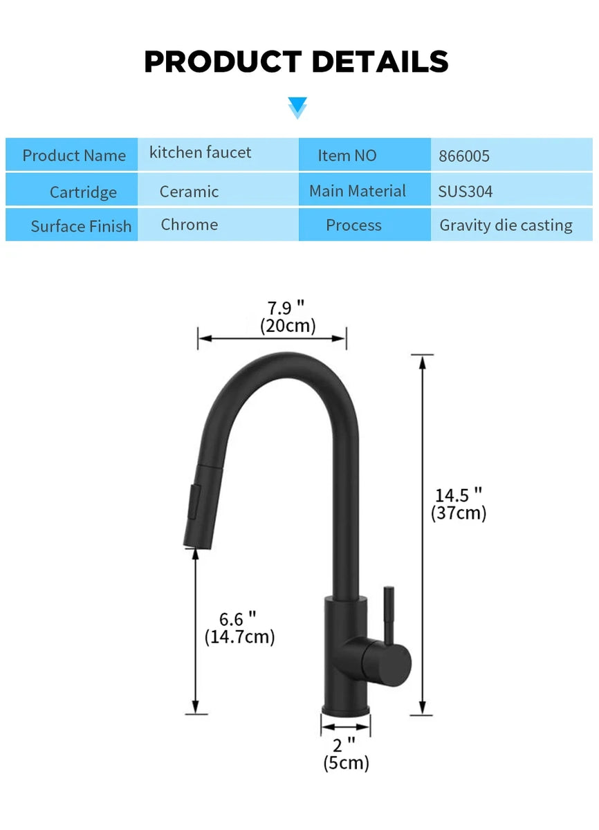 G1/2 Kitchen Faucet Black Surface Water Faucet Kitchen Sink Faucet Pull-out Kitchen Faucet Single Hole Tap