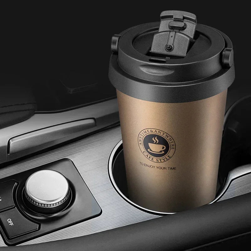 500ml Insulated Travel Coffee Cup Double Wall Leak-Proof Thermos Mug Vacuum Stainless Steel Tea Tumbler with Lid and Handle