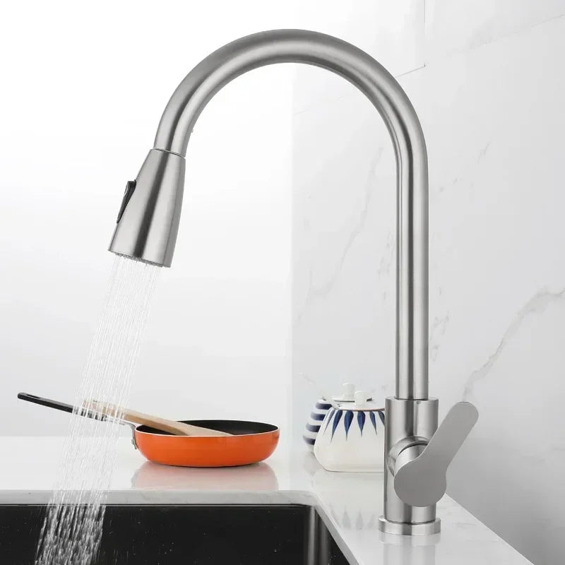 Brushed Nickel Kitchen Faucet Single Hole Pull Out Spout Kitchen Sink Mixer Tap Stream Sprayer Head Chrome/Black Mixer Tap