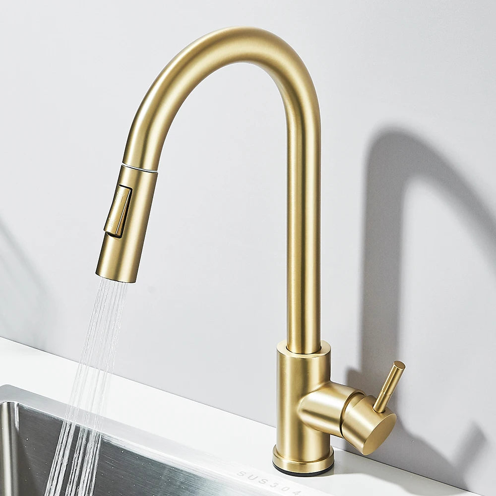 Pull Down Kitchen Sink Faucet Pull Out Two Function Single Handle Hot and Cold Water Mixer Taps Deck Mounted