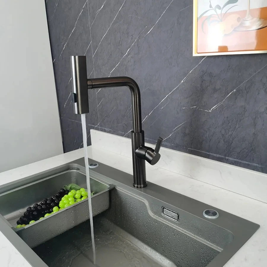 Black Kitchen Faucets Gray Pull Out Rotation Waterfall Stream Sprayer Head Sink Mixer Brushed Nickle Water Tap Accessorie