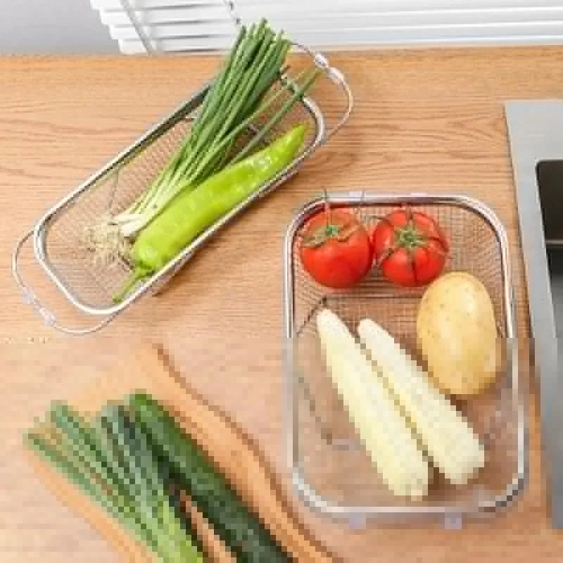 Stainless Steel Retractable Drain Basket Home Vegetable Washing Basket Fruit Vegetable Filter Basket Kitchen Sink Drain Racks