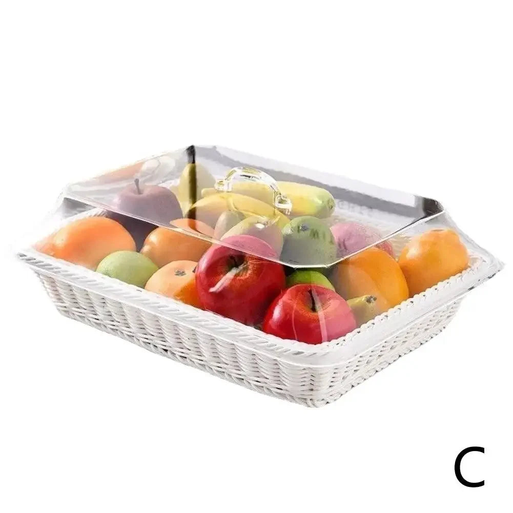 Wicker Bread Basket Serving Vegetable Bread Serving Lid Food Box Baskets With Acrylic Supplies Storage Kitchen Fruit Picnic O0T0