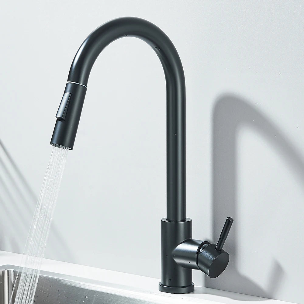 Pull Down Kitchen Sink Faucet Pull Out Two Function Single Handle Hot and Cold Water Mixer Taps Deck Mounted